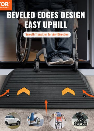 Upgraded Rubber Threshold Ramp, 4" Rise Door Ramp with 1 Channel, Natural Rubber Car Ramp with Non-Slip Textured Surface, 33069 lbs Load Capacity Curb Ramp for Wheelchair and Scooter