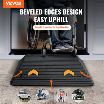 Upgraded Rubber Threshold Ramp, 4" Rise Door Ramp with 1 Channel, Natural Rubber Car Ramp with Non-Slip Textured Surface, 33069 lbs Load Capacity Curb Ramp for Wheelchair and Scooter