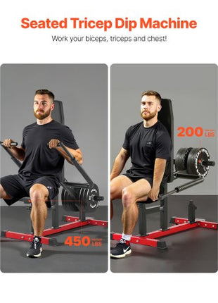Seated Dip Machine, Tricep Bicep Press Down Machine with Cable Bar, Adjustable Seat, and Backrest,  Exercise Equipment for Chest Training, Upper Body Push Fitness Workout, Hold up to 450LBS