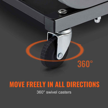 Black metal cart with 360° swivel casters for easy maneuverability in all directions. Perfect for versatile use.