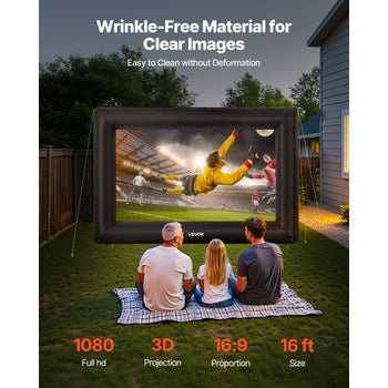 16FT Inflatable Projector Screen, Inflatable Movie Screen Outdoor with 250W Air Blower Projector Screen Oxford Fabric Material Blow Up Screen for Outdoor Backyard, Home Theater, Theme Party