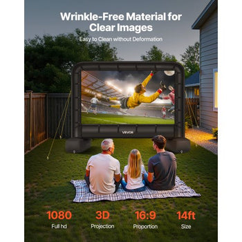 14 ft Inflatable Movie Screen, 600D Washable Inflatable Projector Screen with Portable Storage Bag, 16:9 Easy Set Up Movie Projection for Outdoor Backyard, Home Theater, Theme Party, Pool Fun
