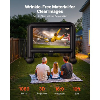 16FT Inflatable Movie Screen, Inflatable Projector Screen with Portable Storage Bag, 16:9 Easy Set Up Movie Projection for Outdoor Backyard, Home Theater, Theme Party