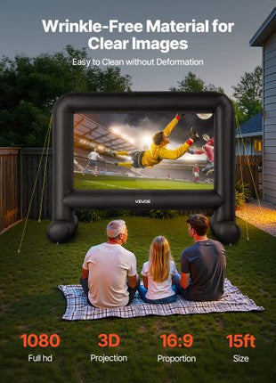 15FT Inflatable Movie Screen, Inflatable Projector Screen with Portable Storage Bag, 16:9 Easy Set Up Movie Projection for Outdoor Backyard, Home Theater, Theme Party