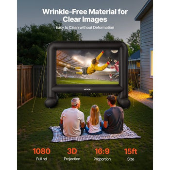 15FT Inflatable Movie Screen, Inflatable Projector Screen with Portable Storage Bag, 16:9 Easy Set Up Movie Projection for Outdoor Backyard, Home Theater, Theme Party