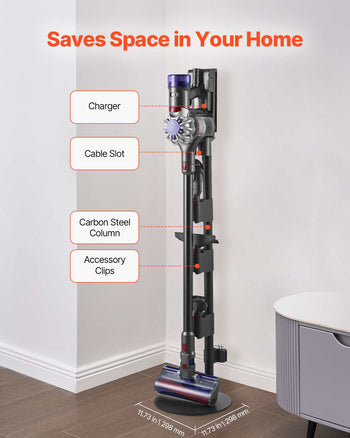 Vacuum Stand, Compatible With V7 V8 V10 V11 V12 V15 Series Upright Vacuum Cleaners & Accessories, Stable Vacuum Stand Holder with 4 Anti-slip Pads and 3 Clips for Storing 6 Brush Heads