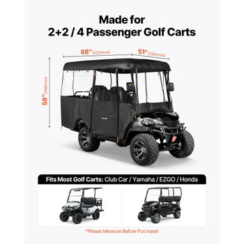 Golf Cart Cover, Visible Full-Enclosure 2+2/4 Passenger Golf Cart, 420D Waterproof Oxford Fabric Club Car Cover Fits Most Carts Club Car, Yamaha, EZGO, Honda, PVC Coating & Windproof Hook Design