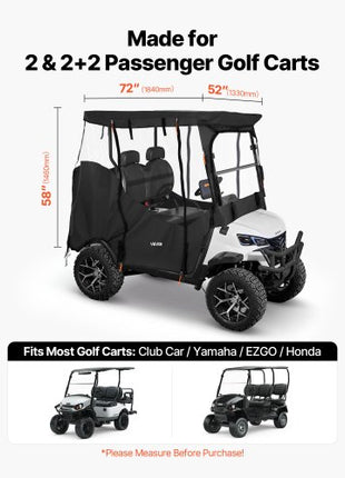 Golf Cart Cover, Visible Full-Enclosure 2&2+2 Passenger Golf Cart, 600D Waterproof Oxford Fabric Club Car Cover Fits Most Carts Club Car, Yamaha, EZGO, Honda, PVC Coating & Windproof Hook Design