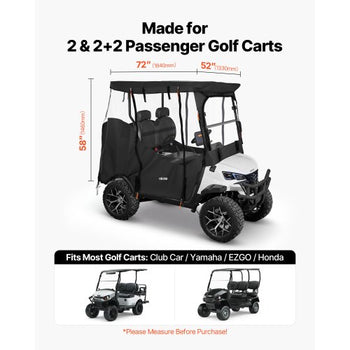 Golf Cart Cover, Visible Full-Enclosure 2&2+2 Passenger Golf Cart, 600D Waterproof Oxford Fabric Club Car Cover Fits Most Carts Club Car, Yamaha, EZGO, Honda, PVC Coating & Windproof Hook Design