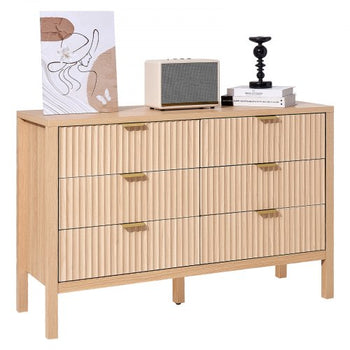6 Fluted Drawer Dresser, Wooden Chest of Drawers with Sliding & Anti-tip Device, Modern Minimalist Dresser Chest, Closet Storage Organizer for Living Room, Hallway, Entryway, Light Wood