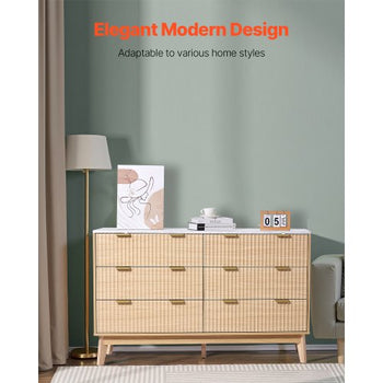 6 Fluted Drawer Dresser, Wooden Chest of Drawers with Sliding & Anti-tip Device, Modern Minimalist Dresser Chest, Fluted Closet Storage for Living Room, Hallway, Bedroom, Entryway, Light Wood
