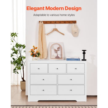 7 Drawer Dresser, Wooden Chest of Drawers with Sliding with Anti-tip Device, Modern Minimalist Dresser Chest, Closet Storage Organizer for Living Room, Hallway, Bedroom, Entryway, Light Wood