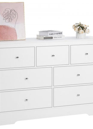 7 Drawer Dresser, Wooden Chest of Drawers with Sliding with Anti-tip Device, Modern Minimalist Dresser Chest, Closet Storage Organizer for Living Room, Hallway, Bedroom, Entryway, Light Wood