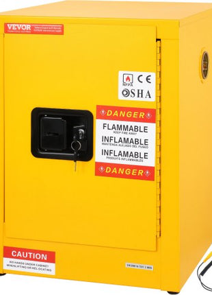 Flammable Safety Cabinet, 12 Gal, Cold-Rolled Steel Flammable Liquid Storage Cabinet, 16.9 x 16.9 x 22 in Explosion Proof with 1 Adjustable Shelf 1 Door for Commercial Industrial Use, Yellow