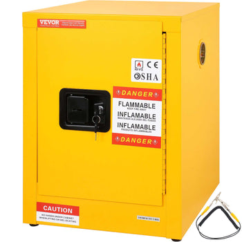 Flammable Safety Cabinet, 12 Gal, Cold-Rolled Steel Flammable Liquid Storage Cabinet, 16.9 x 16.9 x 22 in Explosion Proof with 1 Adjustable Shelf 1 Door for Commercial Industrial Use, Yellow