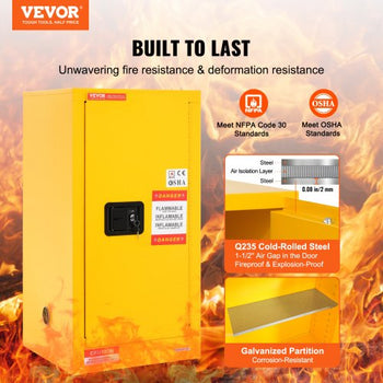 Flammable Safety Cabinet, 16 Gal, Cold-Rolled Steel Flammable Liquid Storage Cabinet, 18.1 x 18.1 x 35.4 in Explosion Proof with 2 Adjustable Shelves 1 Door for Commercial Industrial Use, Yellow