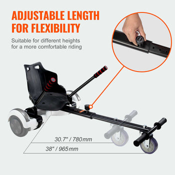 Hoverboard Seat Attachment(Not included hoverboards), Compatible with All 6.5" 8" 8.5" 10" Hoverboards, Grips Control, Adjustable Frame Length and 220 LBS Load Capacity, Hover Board Go Karts Accessory, for Kids Adults.