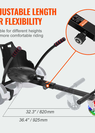 Hoverboard Seat Attachment(Not included hoverboards), for 6.5" 8" 8.5" 10" Hoverboards, with LED Lights, Grips Control, Adjustable Frame Length and 220 LBS Load Capacity, Hover Board Go Karts Accessory, for Kids Adults