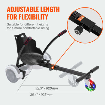 Hoverboard Seat Attachment(Not included hoverboards), for 6.5" 8" 8.5" 10" Hoverboards, with LED Lights, Grips Control, Adjustable Frame Length and 220 LBS Load Capacity, Hover Board Go Karts Accessory, for Kids Adults