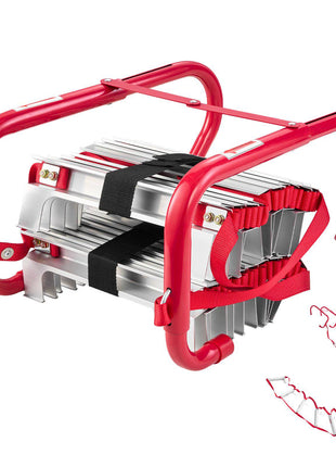 Fire Escape Ladder, 2-Story 13FT Retractable Emergency Fire Ladder, Lightweight Aluminum Alloy Safety Escape Ladders with Sturdy Polyester Strap, Anti-Slip Rung & Wide Steps, 1000LBS Max Loading