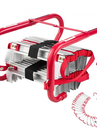Fire Escape Ladder, 5-6 Story 50FT Retractable Emergency Fire Ladder, Lightweight Aluminum Alloy Safety Escape Ladders with Sturdy Polyester Strap, Anti-Slip & Wide Rungs, 1000LBS Max Loading