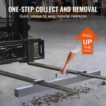 Heavy-duty steel material gatherer with quick-release handle in silver, ideal for efficient debris collection.