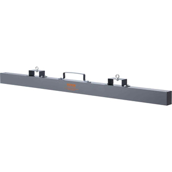 Heavy-duty gray steel straightedge level with a sturdy handle and dual hanging hooks for easy storage.