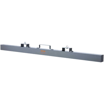 Gray aluminum leveling beam with handle and eye hooks for easy maneuverability in construction projects.