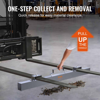 Silver forklift attachment with quick-release handle for easy material clearance, ideal for efficient waste collection.