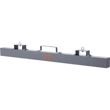 Heavy-duty silver metal leveling bar with dual hooks for precise alignment in construction and renovation projects.