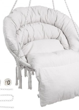 Hanging Hammock Swing Chair, 330 Lbs Capacity, Macramé Hanging Chair with Cushion and Mounting Hardware, Cotton Rope Swing Chair for Bedroom, Balcony, Patio, Garden, Beige
