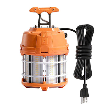 LED Temporary Work Light, 60W, 8200 lm, 5000K Durable & Water-Resistant, Linkable up to 12 Units, Ceiling or Stand Job Site Illumination for Construction Sites, Workshops, Indoor & Outdoor Use