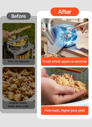 550W Electric Fruit Apple Crusher, SUS304 Desktop Crushing Machine, Grinds Whole Apples Up to 2.76" Dia, 60 KG/H Capacity, Cider Press for Apples, Pears, Pineapple, Guava, Carrot, Potato