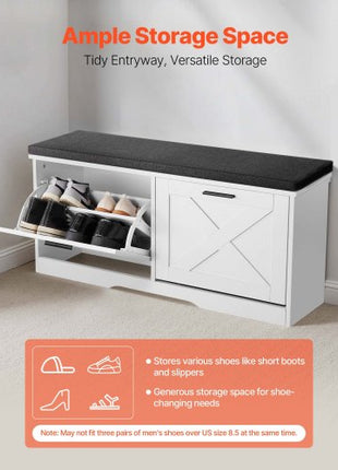 Entryway Shoe Storage Bench, 39.4 x 12.0 x 18.7 Inch Shoe Organizer with Flip Drawers, 440lbs Narrow Shoes Rack Bench with Cushion & Flip Doors, for Hallway, Living Room, Bedroom, Black + White