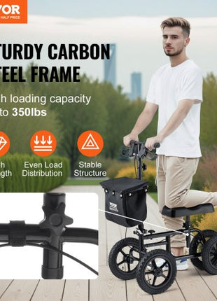 Folding Knee Scooter, Carbon Steel Steerable Knee Walker with Height-Adjustable Handlebar & Knee Pad, 12" All-Terrain Wheel, Dual Brakes, Leg Recovery Scooter for Injured Ankle Foot Knee, 350LBS