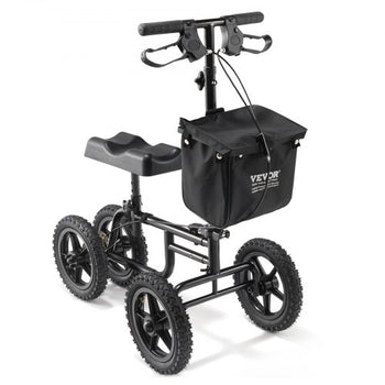 Folding Knee Scooter, Carbon Steel Steerable Knee Walker with Height-Adjustable Handlebar & Knee Pad, 12" All-Terrain Wheel, Dual Brakes, Leg Recovery Scooter for Injured Ankle Foot Knee, 350LBS