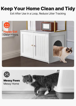 Cat Litter Box Enclosure Furniture, 27.6 in Hidden Litter Box Cabinet with Metal Legs & 2-Tier Storage Shelves, Waterproof Cat Washroom Cat House, Fit Most of Litterbox, for Living Room