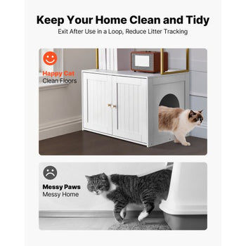 Cat Litter Box Enclosure Furniture, 27.6 in Hidden Litter Box Cabinet with Metal Legs & 2-Tier Storage Shelves, Waterproof Cat Washroom Cat House, Fit Most of Litterbox, for Living Room