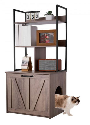 Cat Litter Box Enclosure Furniture, 23.6 in Hidden Litter Box Cabinet with Storage Shelves, Modern Style, Waterproof Cat Washroom Side Table Cat House, Fit Most of Litterbox, for Living Room