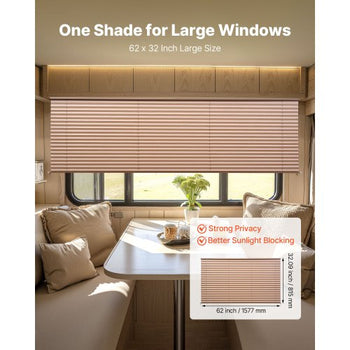 RV Blinds, 62 in x 32 in, RV Pleated Shades, Polyester Fabric, Easy to Clean and Install, Privacy Protection and Sunlight Blocking, for Camper, Travel Trailer, Motorhome Window, Cappuccino