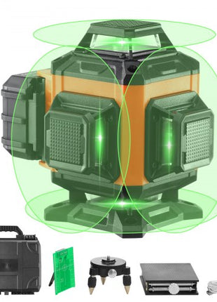 Laser Level, 100ft, Self Leveling Manual Green 4 x 360° Cross 16 Line Laser, IP54 Waterproof Manual Self-leveling Mode & 5h Continuous Working Time Line Laser, Battery Include
