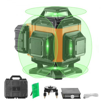 Laser Level, 100ft, Self Leveling Manual Green 4 x 360° Cross 16 Line Laser, IP54 Waterproof Manual Self-leveling Mode & 5h Continuous Working Time Line Laser, Battery Include