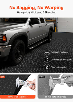 Garage Floor Roll, 4 x 20 ft Garage Flooring Mat, 3 mm Thickened Rubber Diamond Plate Floor Protector Mat, Non-Slip, Wear-resist, Waterproof, Easy to Clean for Warehouse, Gyms,Trailer, Black