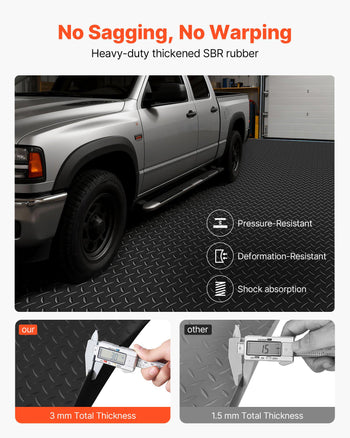 Garage Floor Roll, 4 x 20 ft Garage Flooring Mat, 3 mm Thickened Rubber Diamond Plate Floor Protector Mat, Non-Slip, Wear-resist, Waterproof, Easy to Clean for Warehouse, Gyms,Trailer, Black