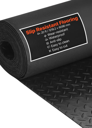 Garage Floor Roll, 4 x 20 ft Garage Flooring Mat, 3 mm Thickened Rubber Diamond Plate Floor Protector Mat, Non-Slip, Wear-resist, Waterproof, Easy to Clean for Warehouse, Gyms,Trailer, Black