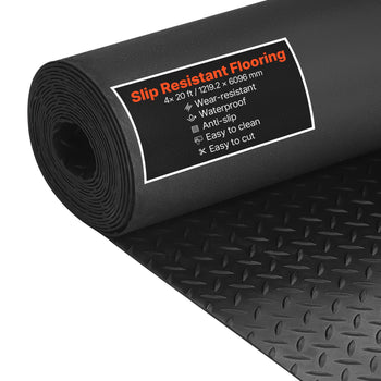 Garage Floor Roll, 4 x 20 ft Garage Flooring Mat, 3 mm Thickened Rubber Diamond Plate Floor Protector Mat, Non-Slip, Wear-resist, Waterproof, Easy to Clean for Warehouse, Gyms,Trailer, Black