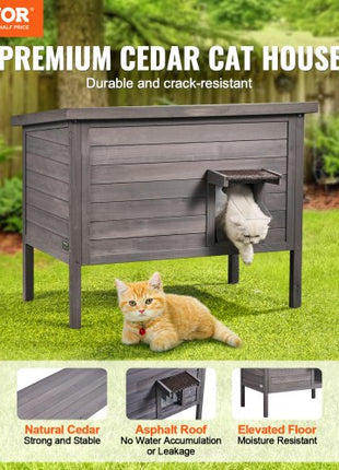 Outdoor Cat House Weatherproof, Feral Cat Shelter for Multiple Cats, Outdoor Wooden Cat Rabbit House with All-Round Foam Insulated, Open Roof, PVC Door Flaps, 34"L x 22"W x 27"H