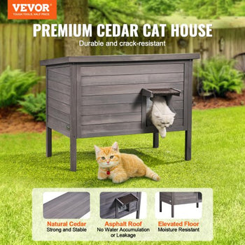 Outdoor Cat House Weatherproof, Feral Cat Shelter for Multiple Cats, Outdoor Wooden Cat Rabbit House with All-Round Foam Insulated, Open Roof, PVC Door Flaps, 34"L x 22"W x 27"H