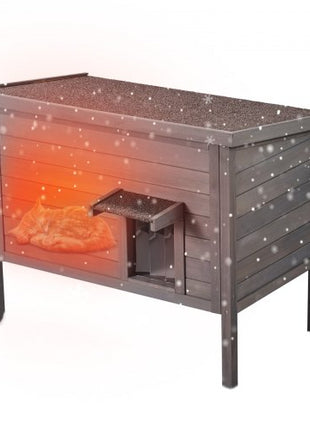 Outdoor Cat House Weatherproof, Feral Cat Shelter for Multiple Cats, Outdoor Wooden Cat Rabbit House with All-Round Foam Insulated, Open Roof, PVC Door Flaps, 34"L x 22"W x 27"H