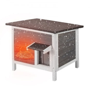 Outdoor Cat House Weatherproof, Feral Cat Shelter for Multiple Cats, Outdoor Wooden Cat Rabbit House with All-Round Foam Insulated, Open Roof, PVC Door Flaps, 24"L x 20"W x 21"H
